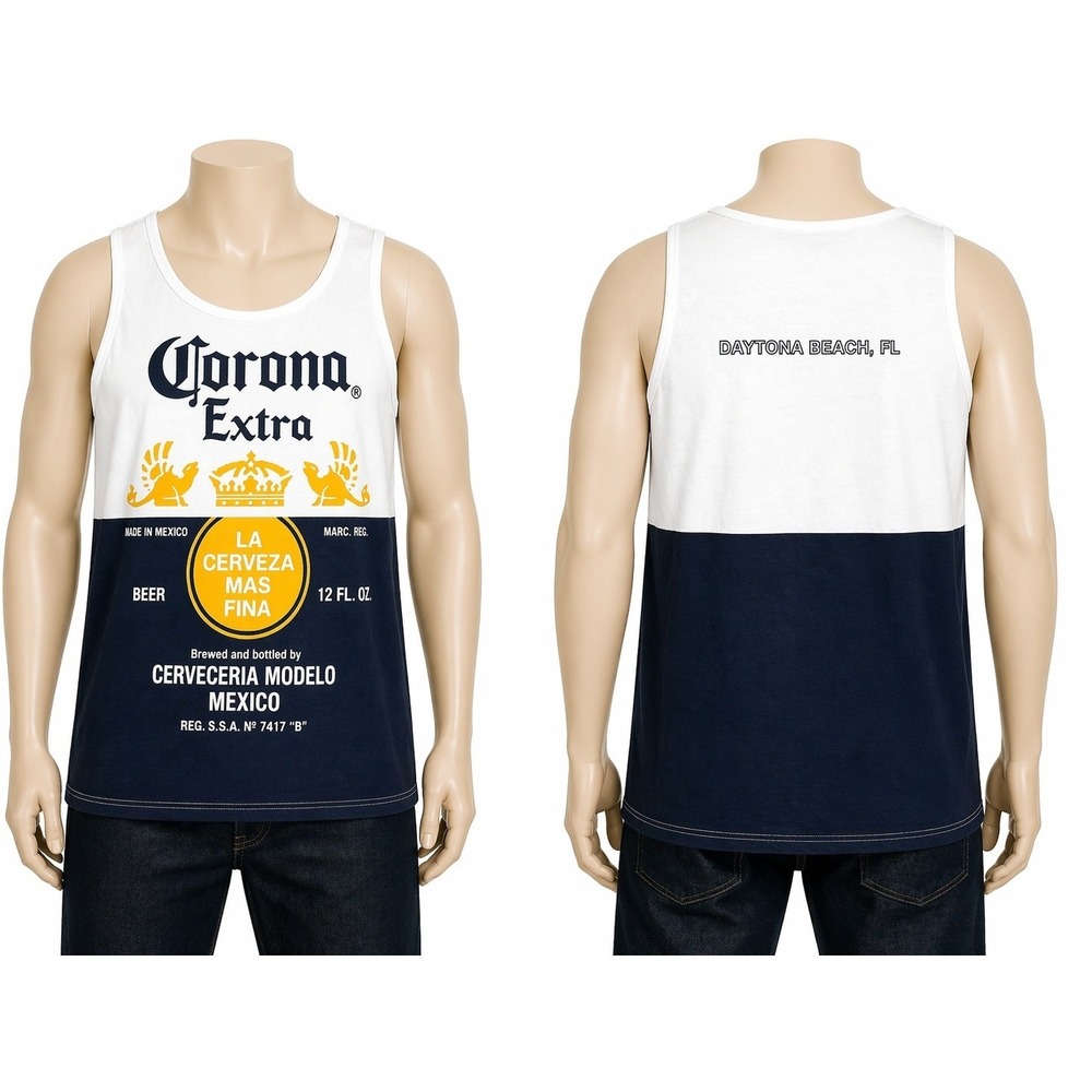 Corona Extra Beer Tank Top XXL White Navy Daytona Beach FL Graphic Sleeveless A2